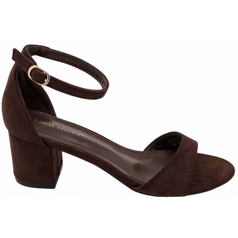 Brown Two Part Block Heel Sandals