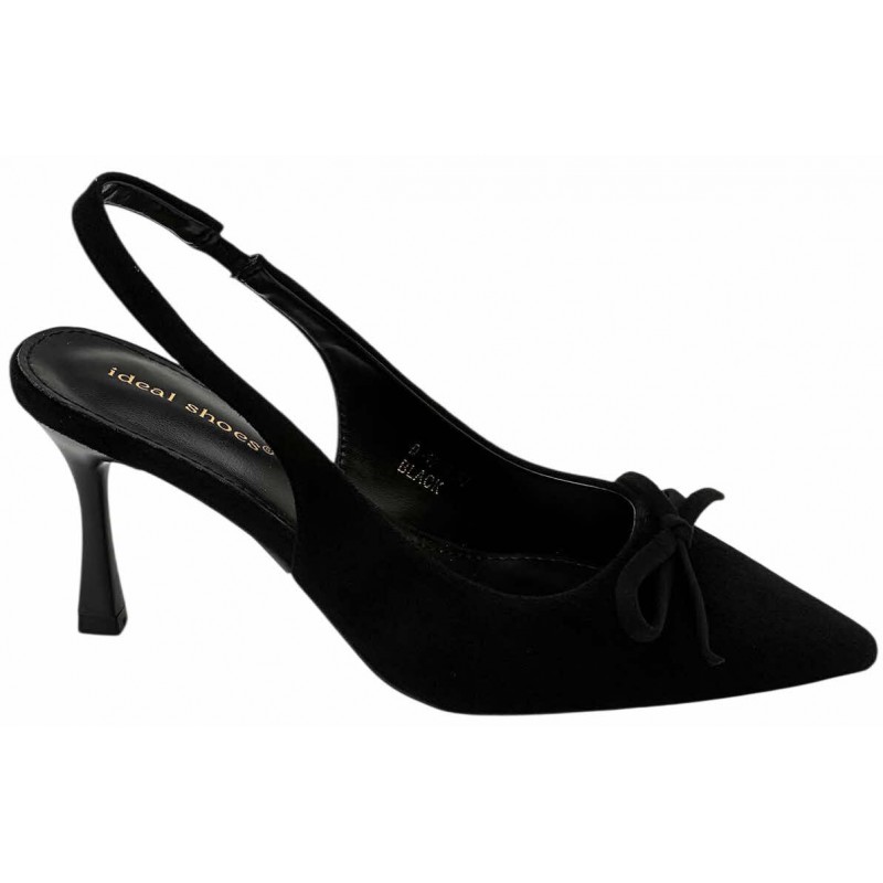 Black Front Tie Bow Mid Heel Courts