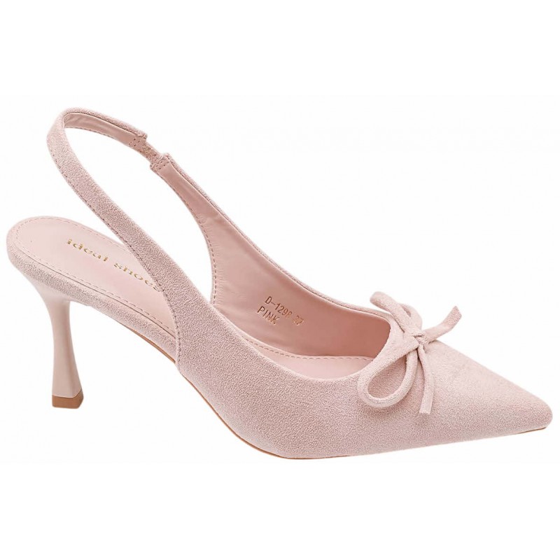 Pink Front Tie Bow Mid Heel Courts