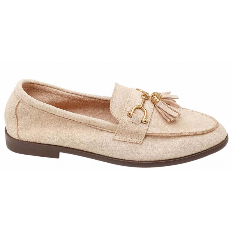 Beige Flat Snaffle Tassel Loafers