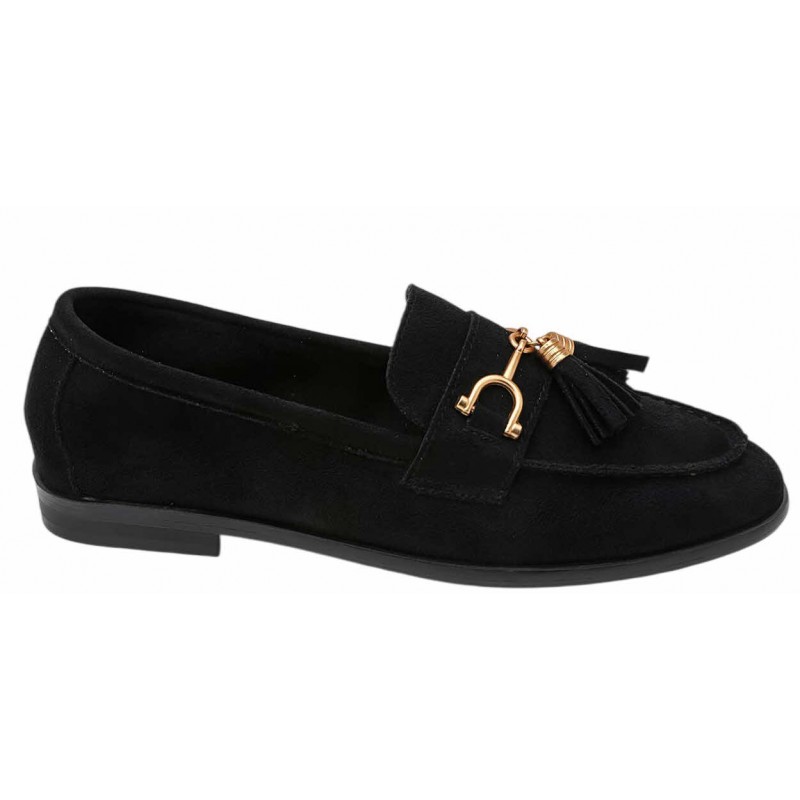 Black Flat Snaffle Tassel Loafers