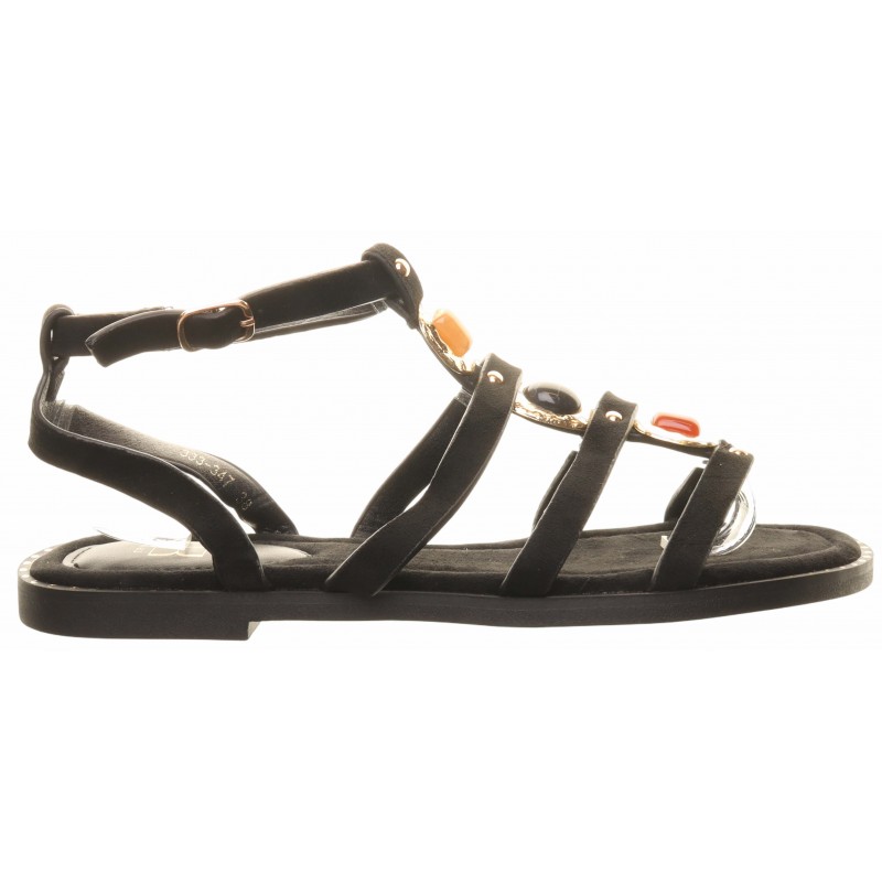 Black Flat Gladiator Gem Sandals