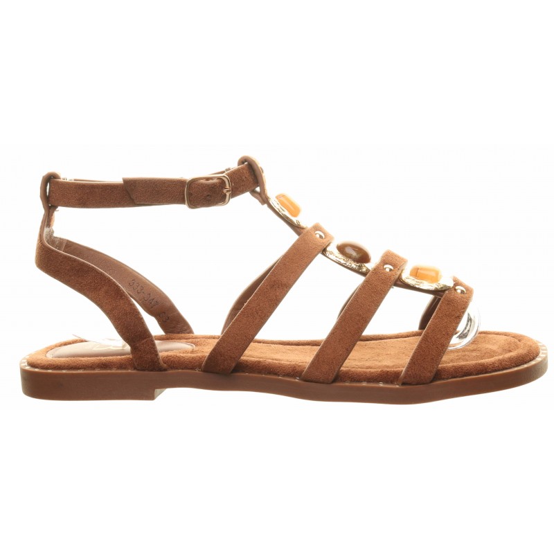 Brown Flat Gladiator Gem Sandals