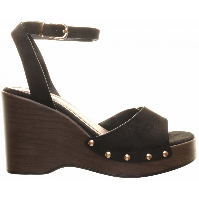 Black Wood Effect Wedge Sandals