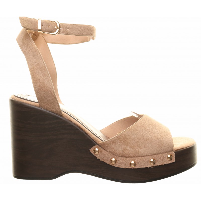 Taupe Wood Effect Wedge Sandals