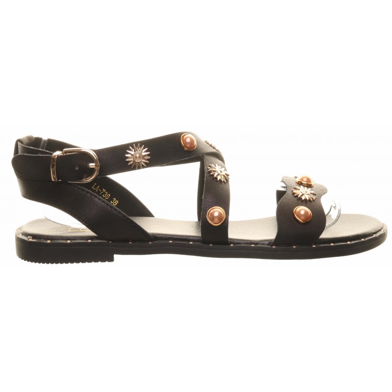 Black Flat Cross Strap Flat Sandals