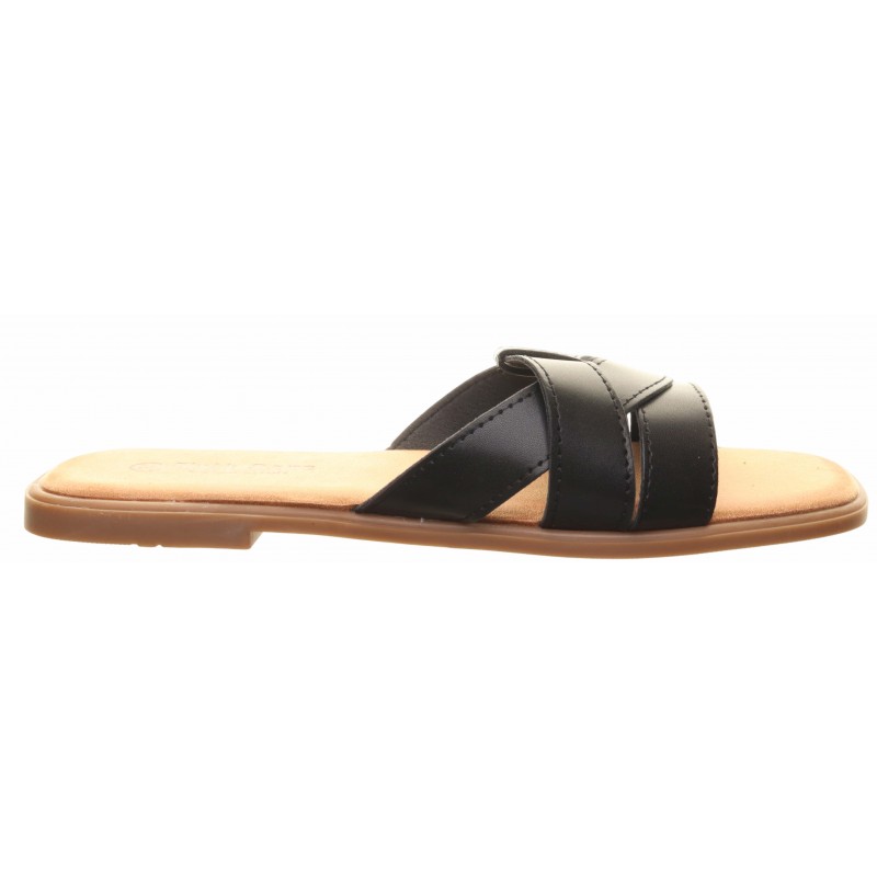 Black Flap Over Flat Slide Mule