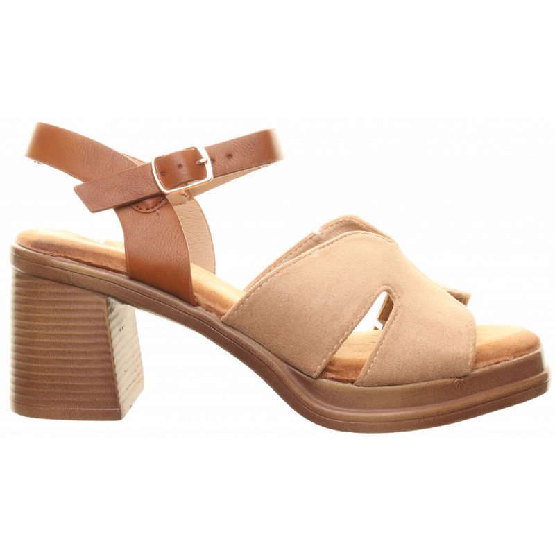Taupe Wood Effect Block Heel Sandals