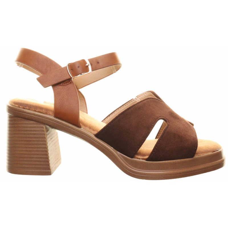 Brown Wood Effect Block Heel Sandals