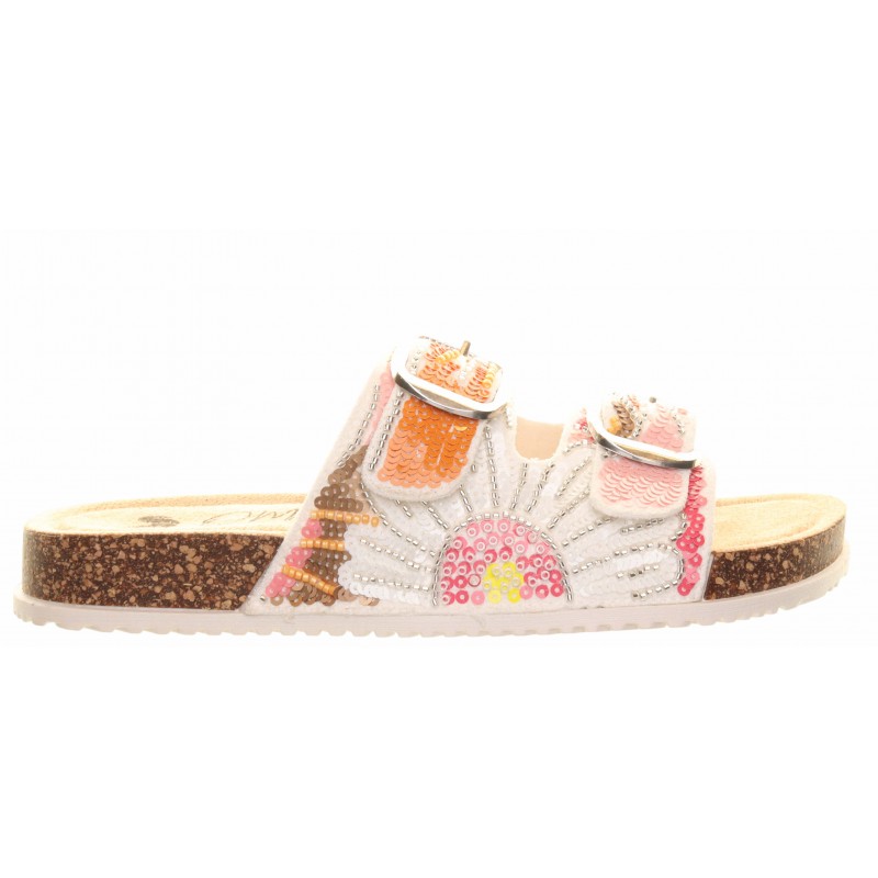 Pink Omg Floral Sequined Foot Bed Sandals
