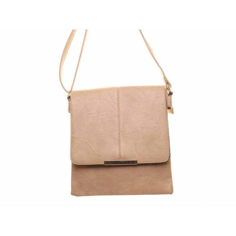 Beige Flap Over Cross Body Bag