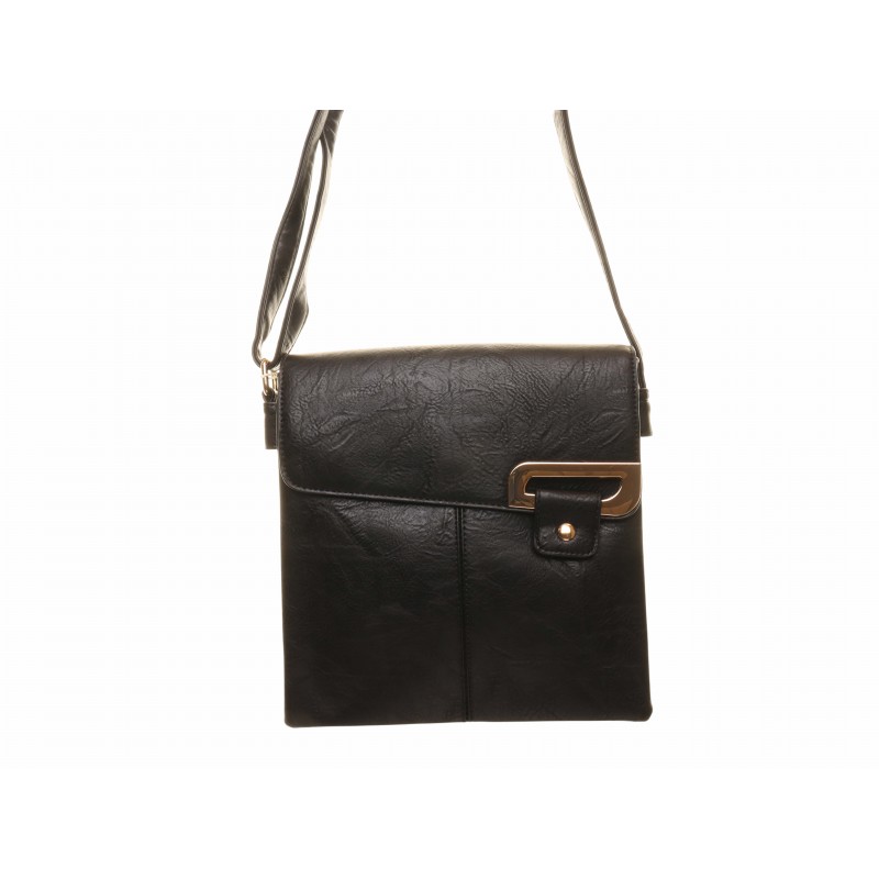 Black Flap Over Gold Clip Cross Body Bag