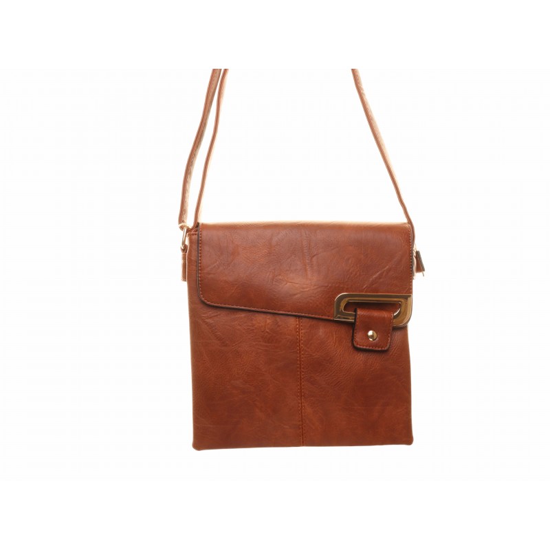 Brown Flap Over Gold Clip Cross Body Bag