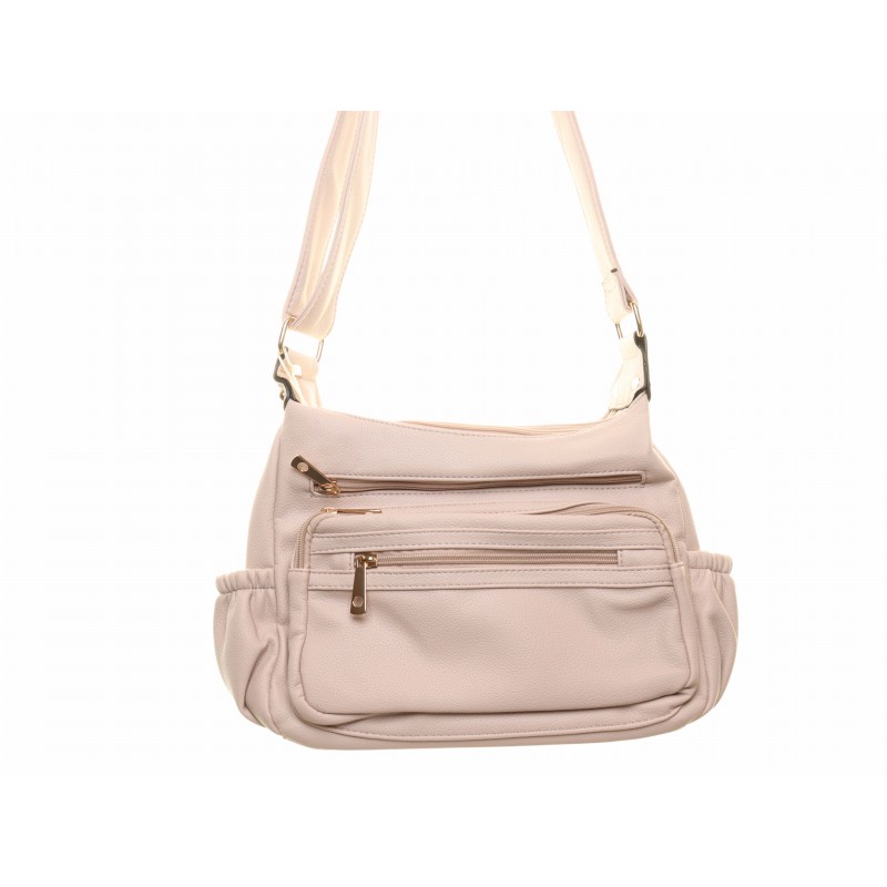 Beige Soft Double Zip Shoulder Bag