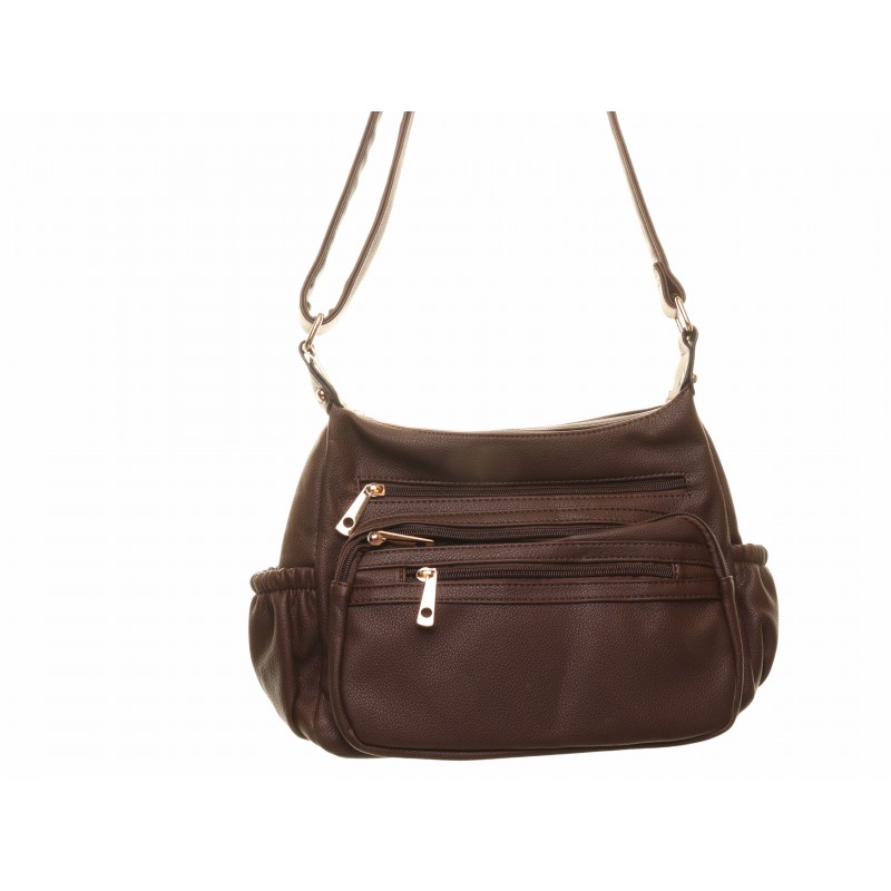 Brown Soft Double Zip Shoulder Bag