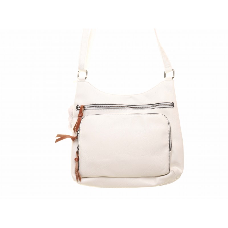 White Front Pocket Zip Shoulder Bag