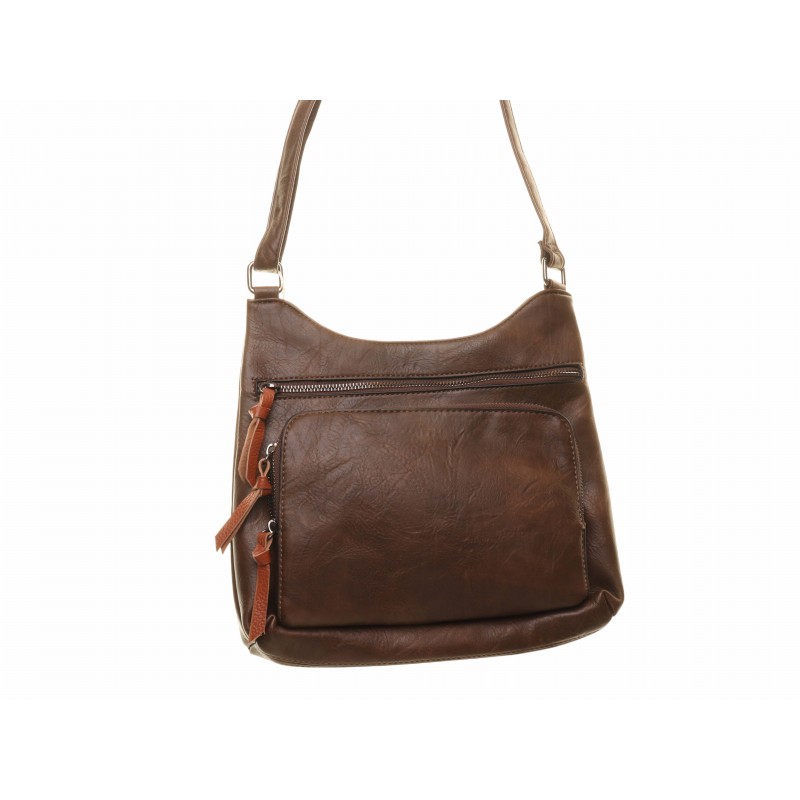 Brown Front Pocket Zip Shoulder Bag