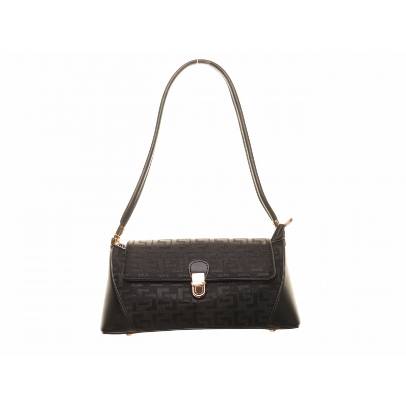Black Two Tone Fabric Printed Bag