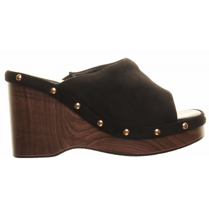 Black Wood Effect Wedge Mule
