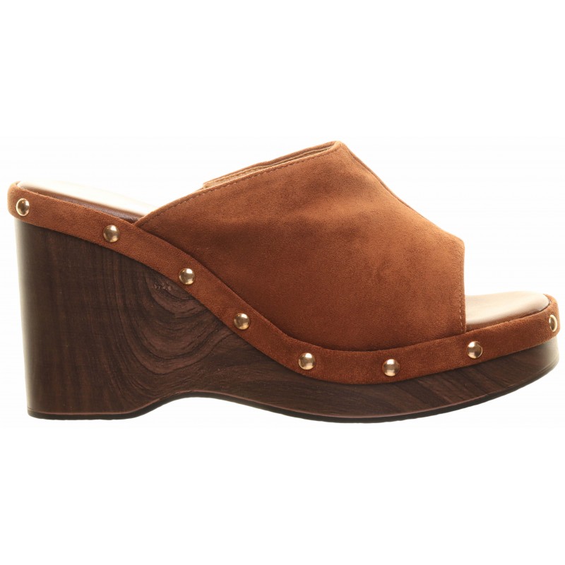 Camel Wood Effect Wedge Mule