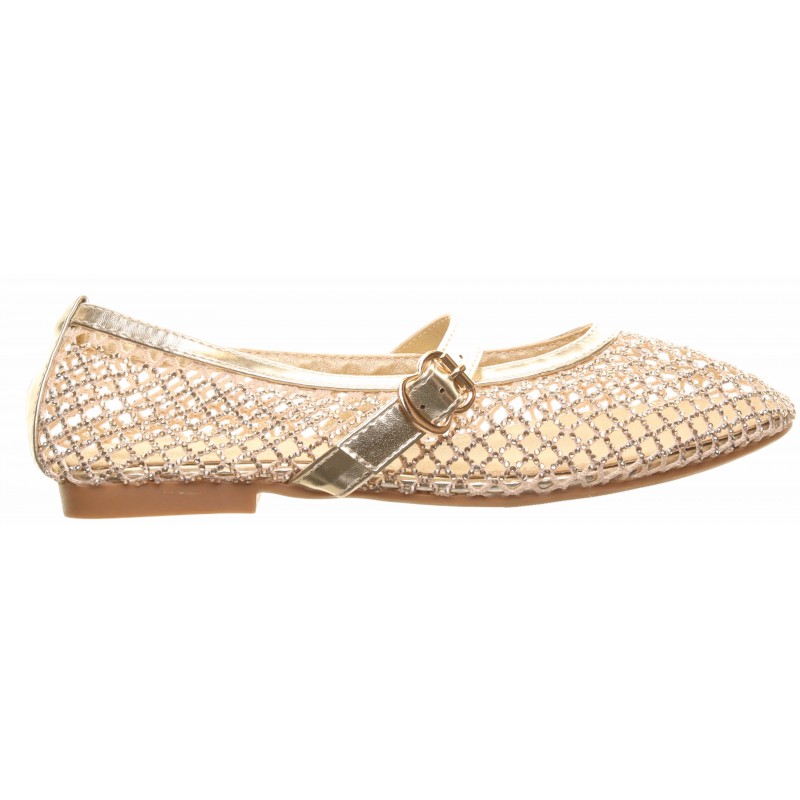 Gold Flat Instep Strap Mesh Pump