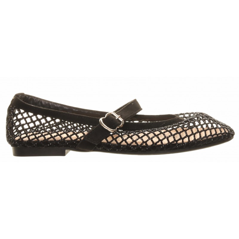 Black Flat Instep Strap Mesh Pump