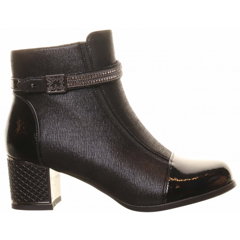 Redz Side Buckle Block Heel Ankle Boots
